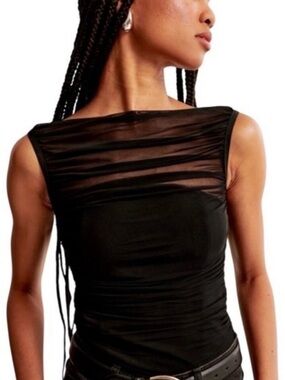Sheer Yoke Black Sleeveless Top